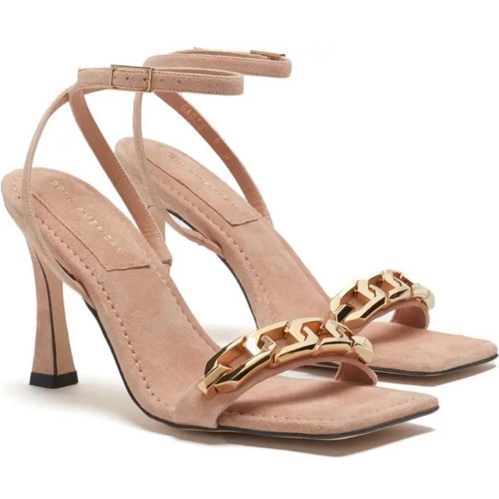 Good American Ankle Chain Single Strap Sandals Pink Suede Size 8 GUC